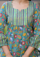 Gulab Green Printed Cotton Short Kurta