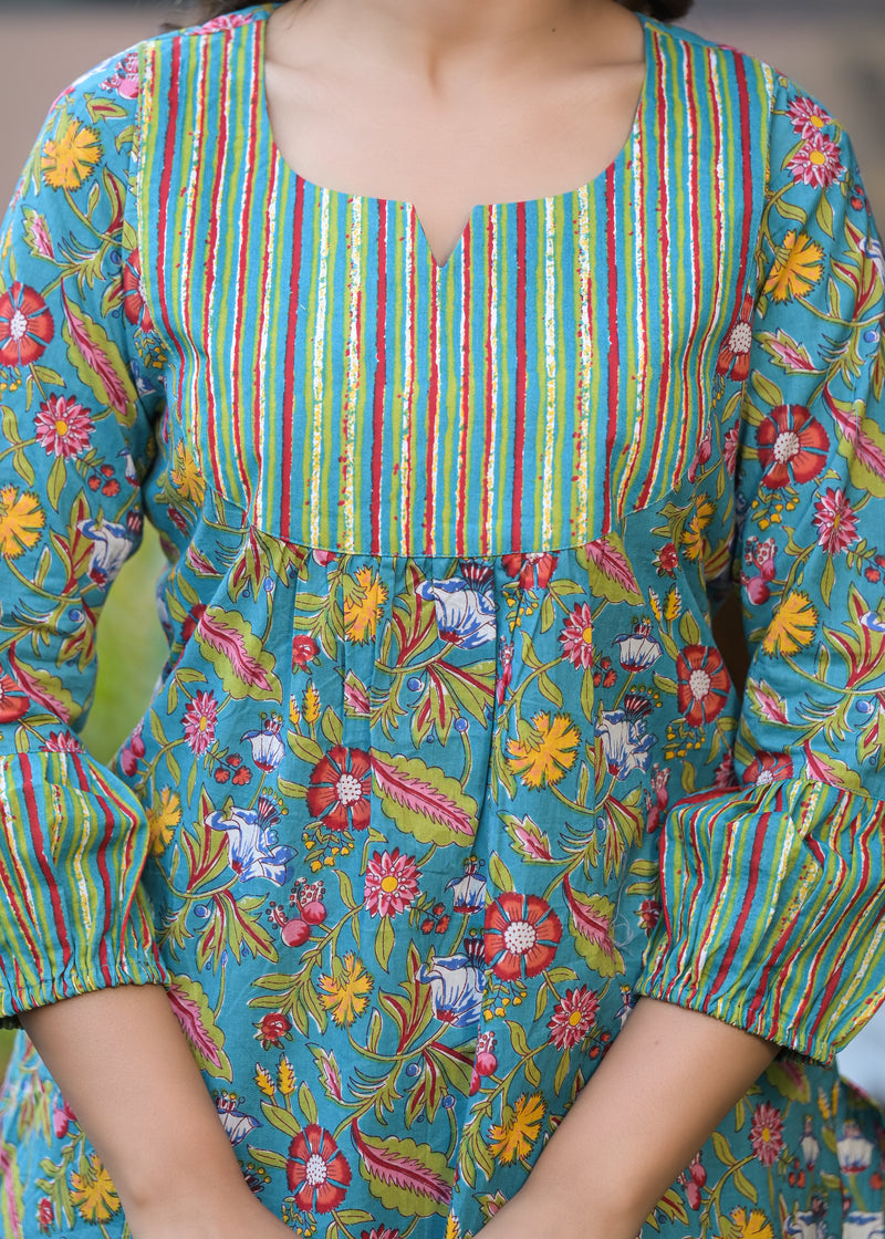 Gulab Green Printed Cotton Short Kurta