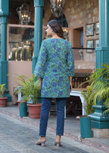 Gulista Green Handblock Printed Short kurta