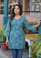 Gulista Green Handblock Printed Short kurta