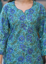 Gulista Green Handblock Printed Short kurta