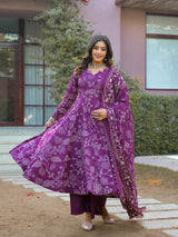 Jamuni Adaah Classic Floral Printed Suit Set With Mul Cotton Dupatta