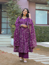 Jamuni Adaah Classic Floral Printed Suit Set With Mul Cotton Dupatta