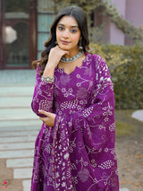 Jamuni Adaah Classic Floral Printed Suit Set With Mul Cotton Dupatta