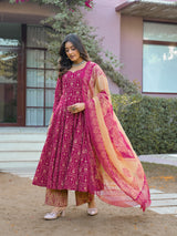 Gulabi Zarihaar Royal Printed Anarkali Suit Set With Chiffon Dupatta