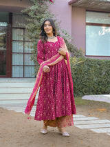 Gulabi Zarihaar Royal Printed Anarkali Suit Set With Chiffon Dupatta