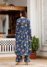 Izza Blue Floral Handblock Print Suit Set