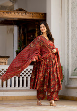 Saanvi Maroon Floral Print Suit Set