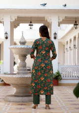 Trishala Green Floral Print Kurta Only