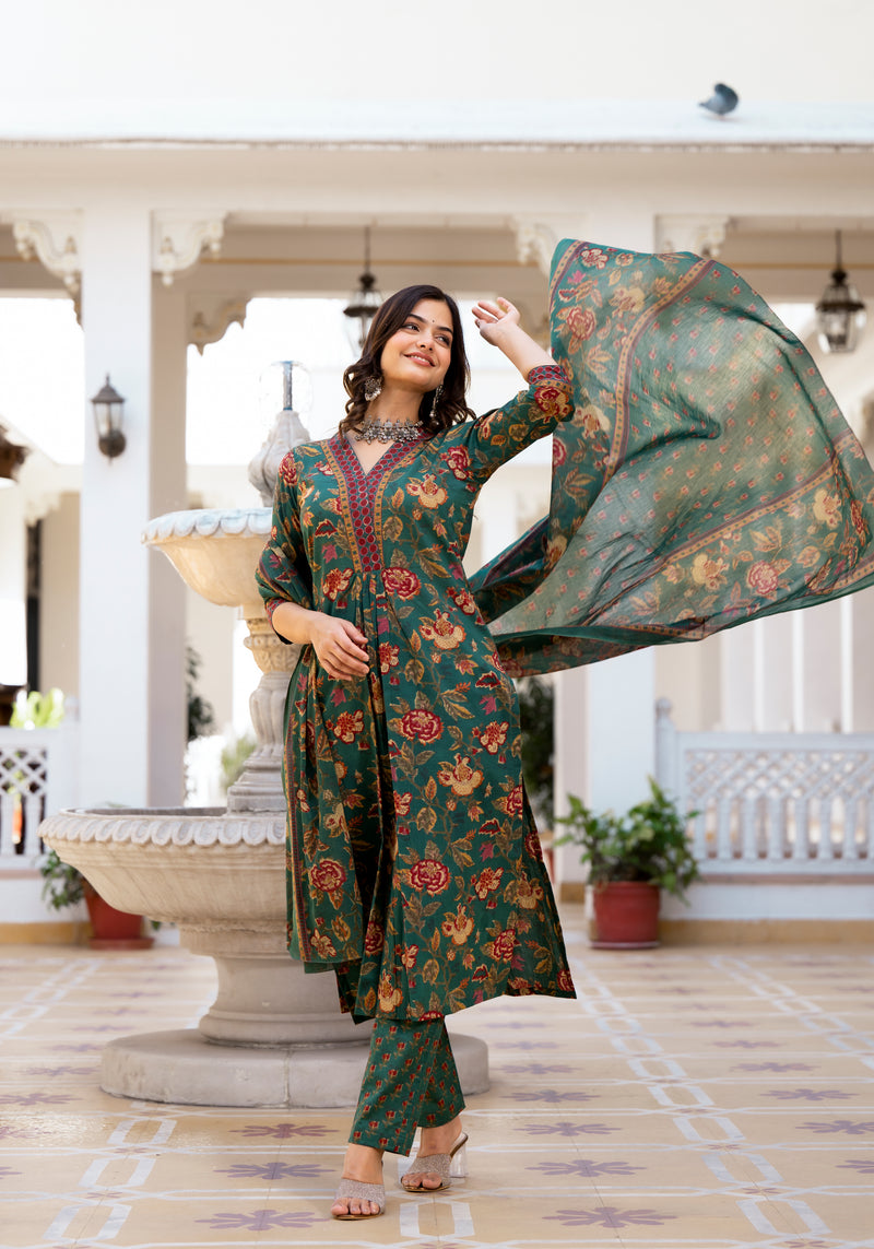 Trishala Green Floral Print Suit Set