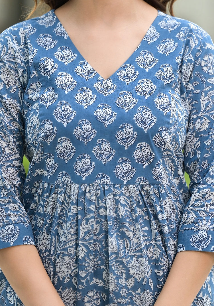 Neer Blue Jaal Print Cotton Straight Kurta