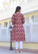 Urvashi Floral Handblock Printed A- Line Kurta