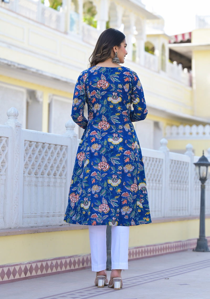 Sireen Floral Handblock Printed Anarkali Kuta