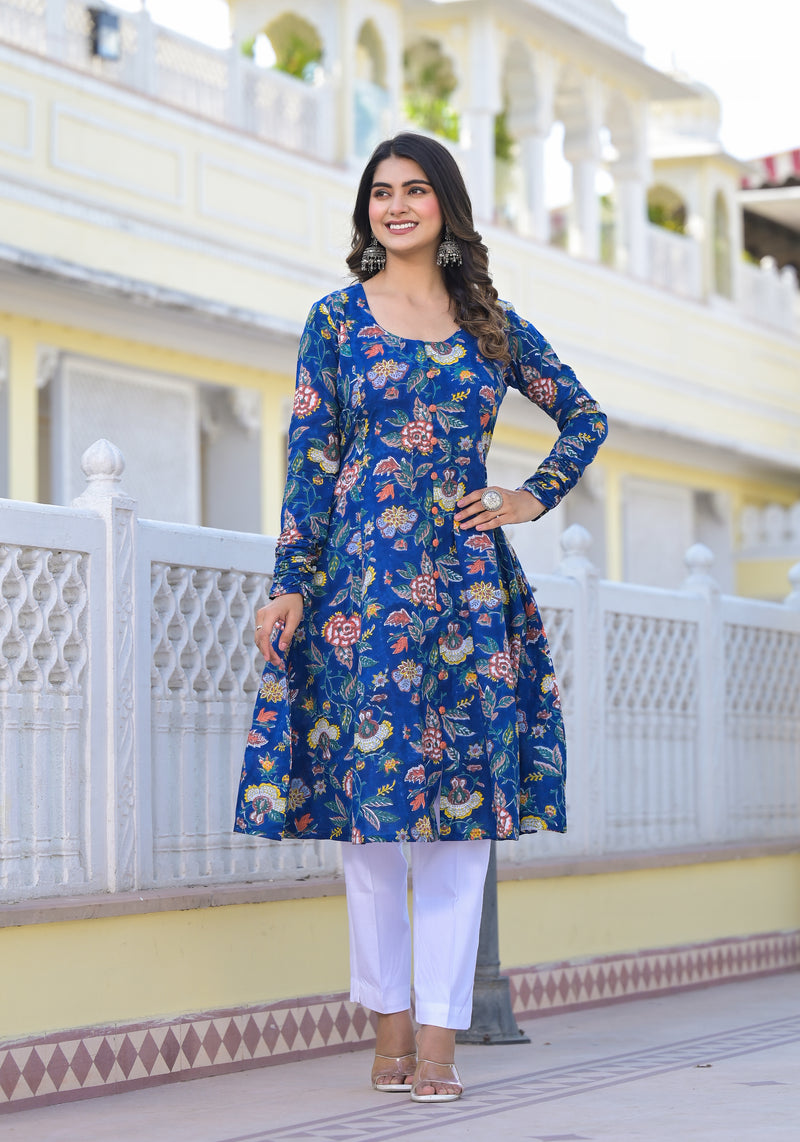 Sireen Floral Handblock Printed Anarkali Kuta