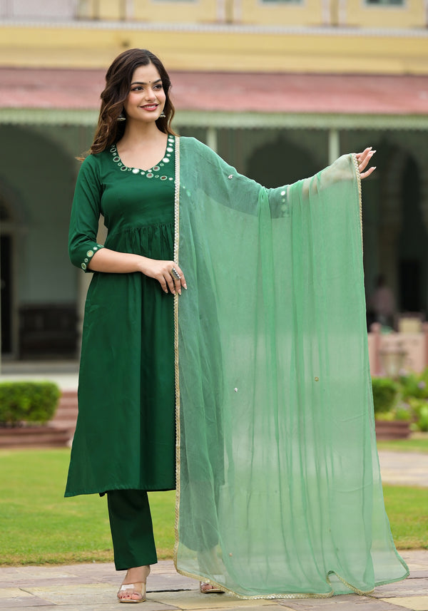 Saba Green Cotton Nayra Cut Handwork Suit Set