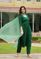 Saba Green Cotton Nayra Cut Handwork Suit Set