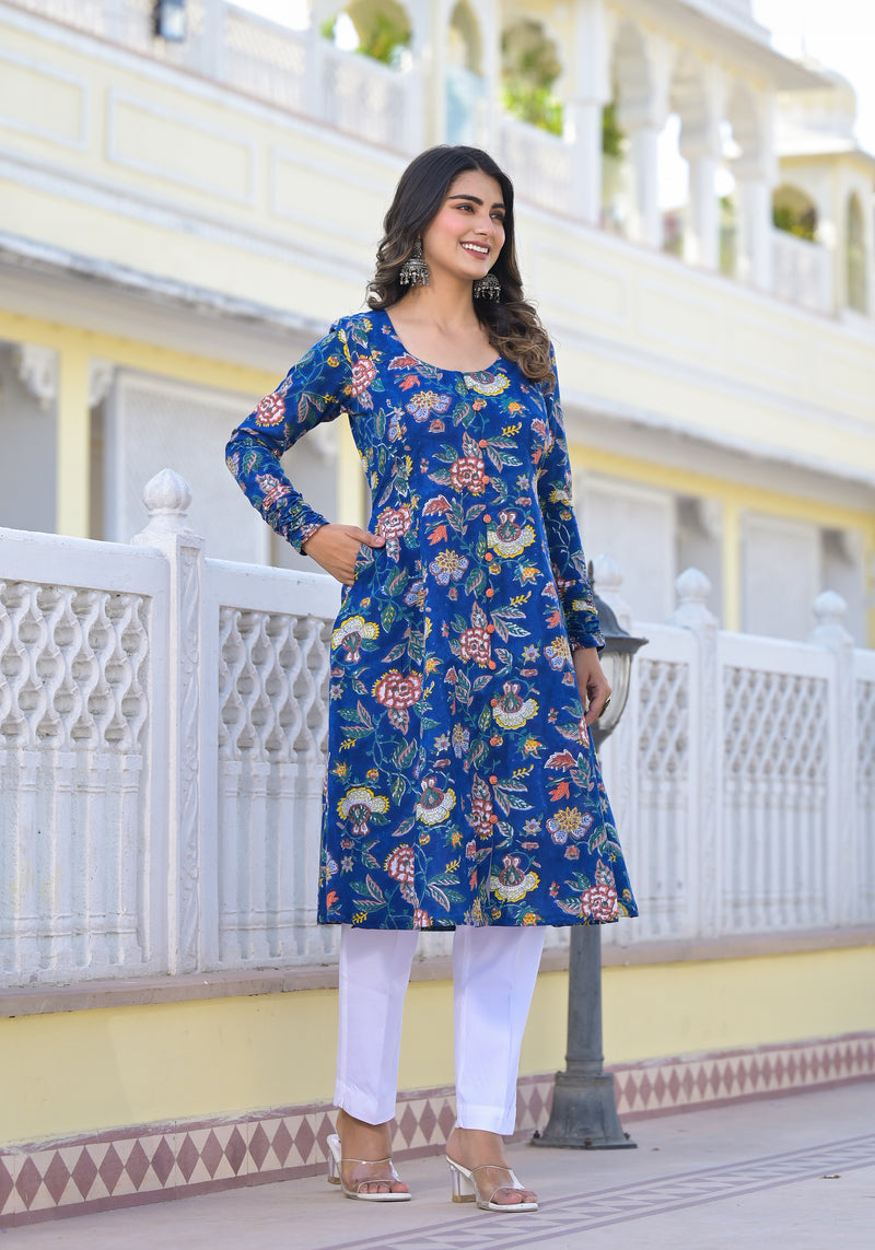 Sireen Floral Handblock Printed Anarkali Kuta