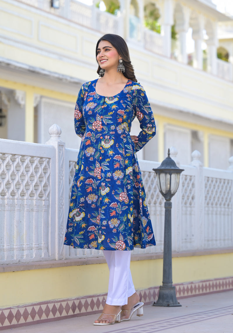 Sireen Floral Handblock Printed Anarkali Kurta