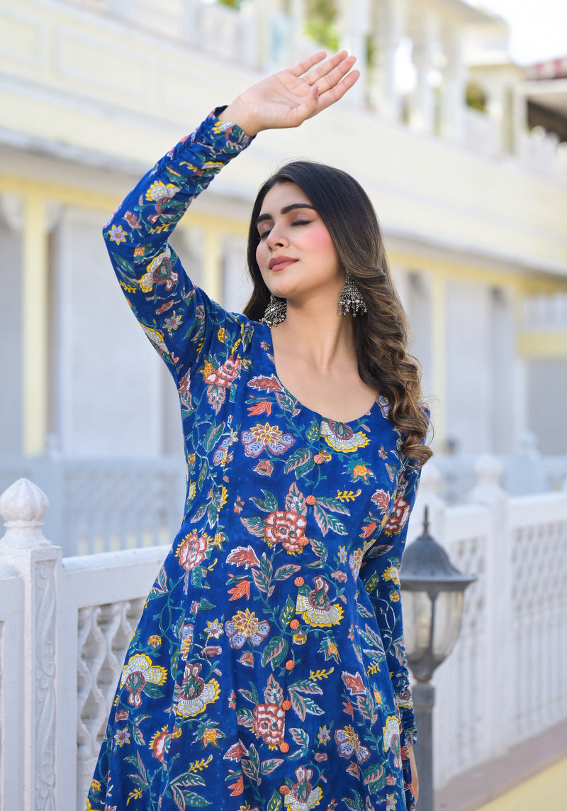 Sireen Floral Handblock Printed Anarkali Kurta