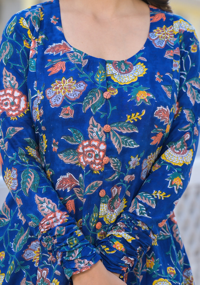 Sireen Floral Handblock Printed Anarkali Kurta