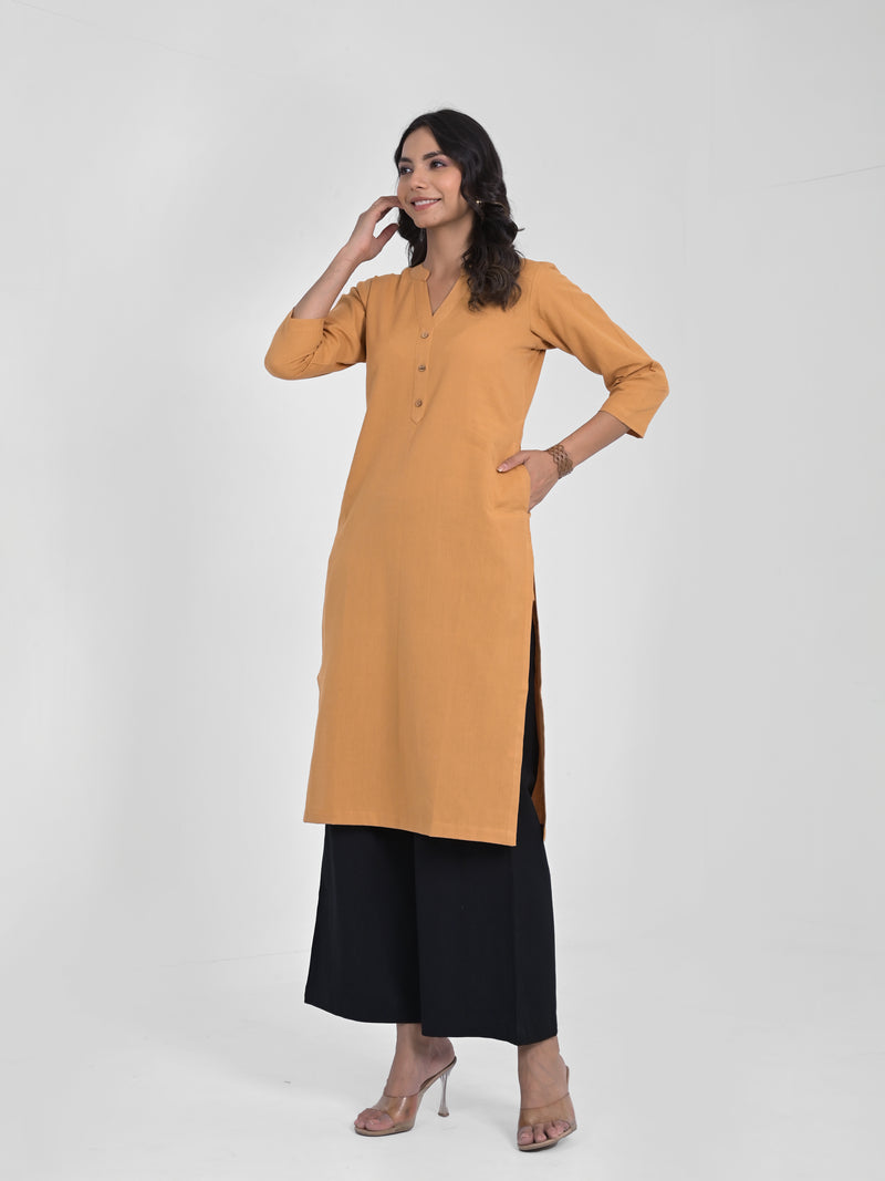 Caramel Airey Linen Long Kurta