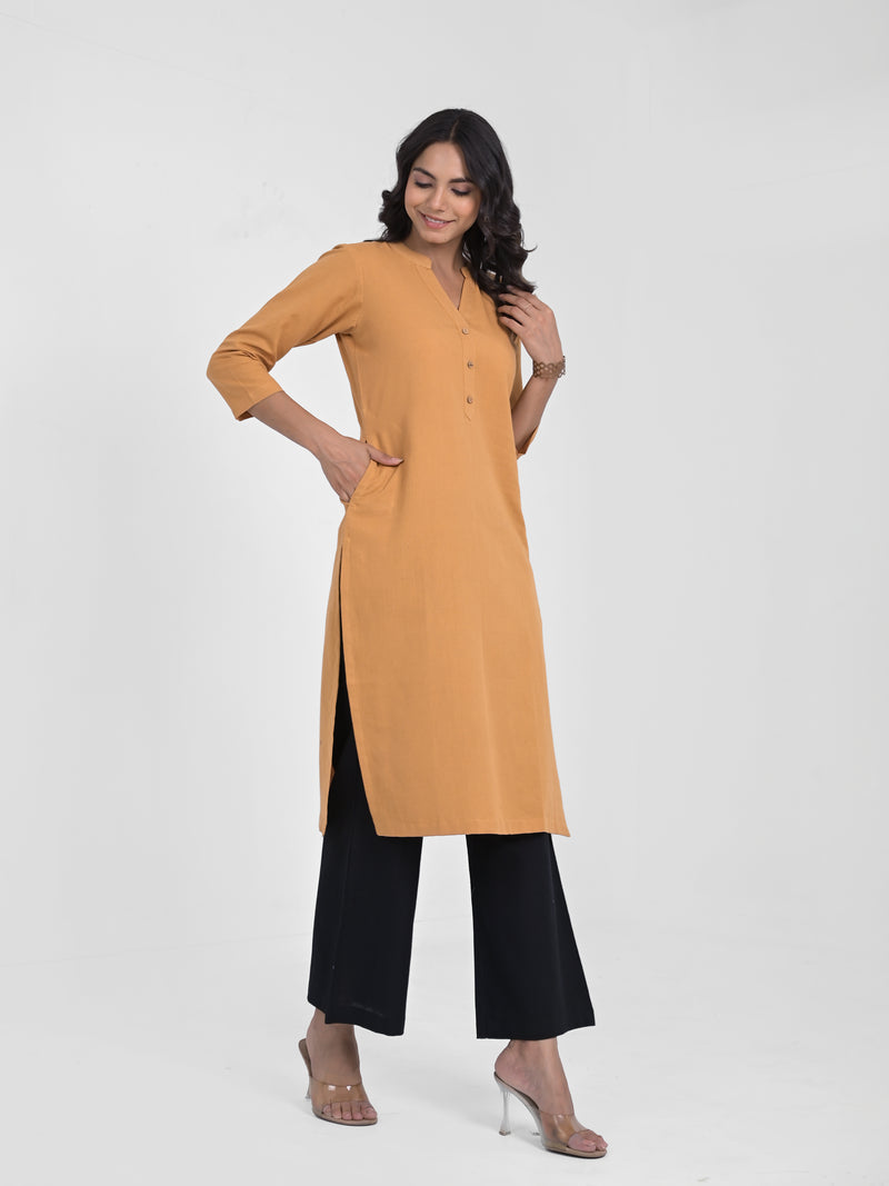Caramel Airey Linen Long Kurta