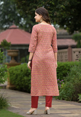 Parveen Peach Hand Block Buti Print Cotton Straight Kurta