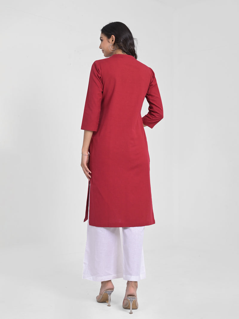 Maroon Airey Linen Long Kurta