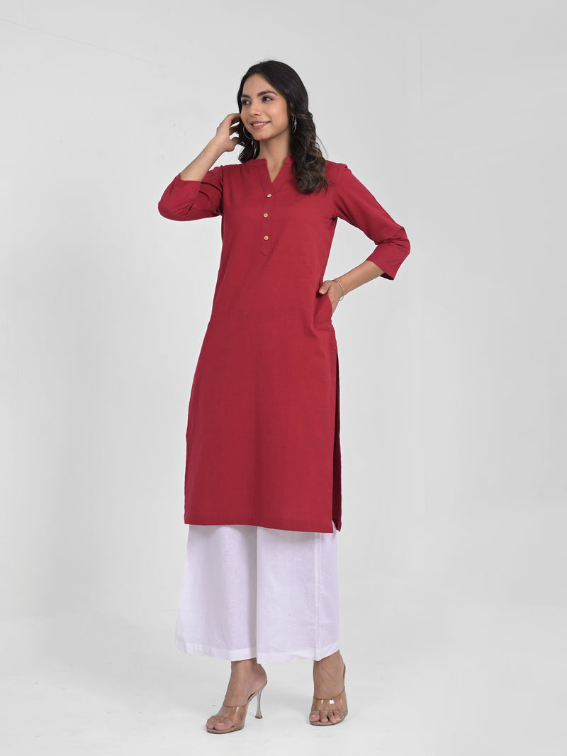 Maroon Airey Linen Long Kurta