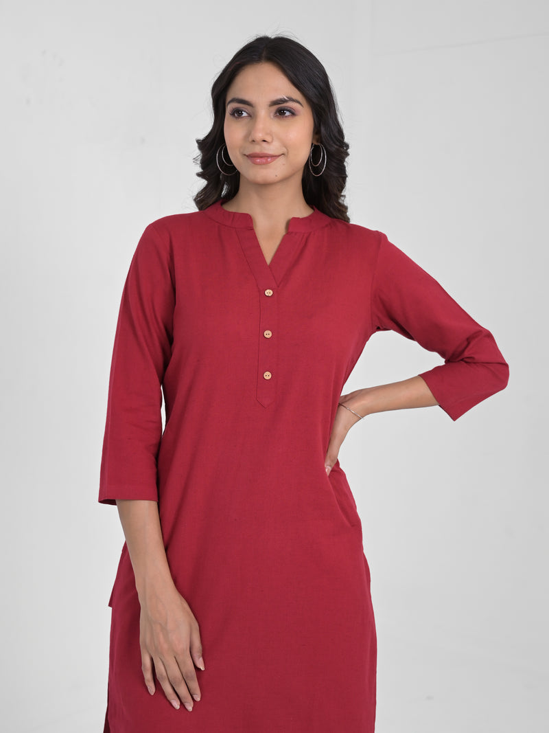 Maroon Airey Linen Long Kurta