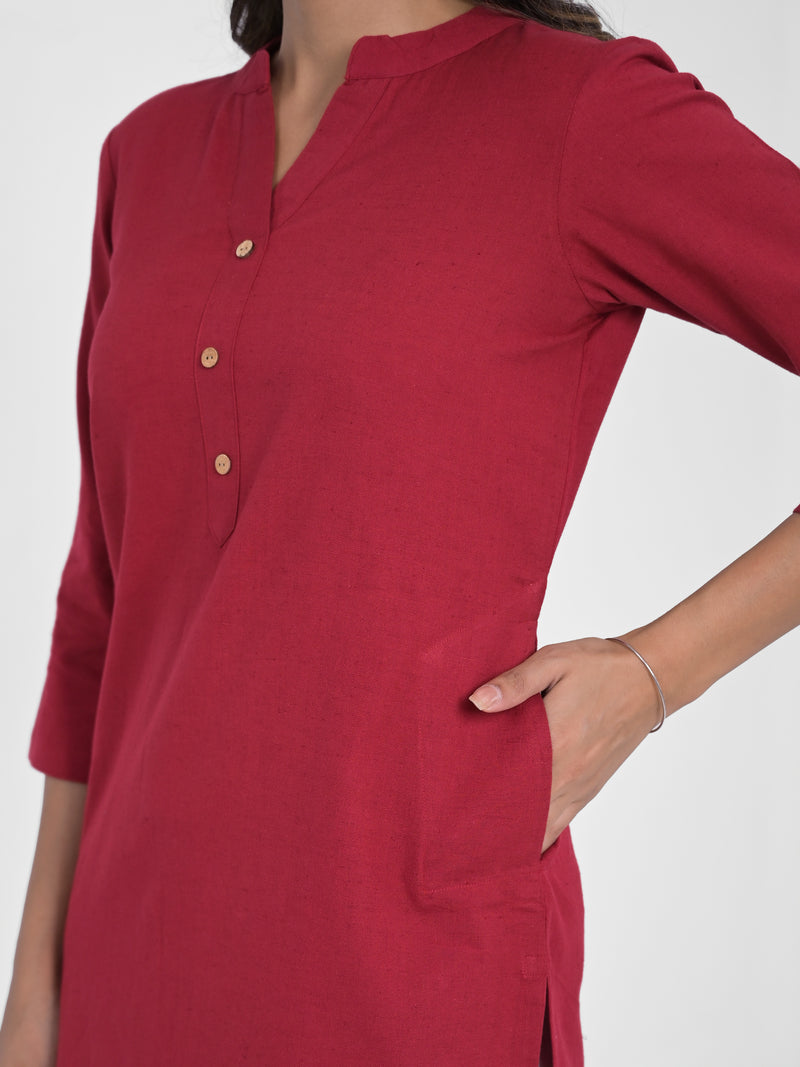 Maroon Airey Linen Long Kurta