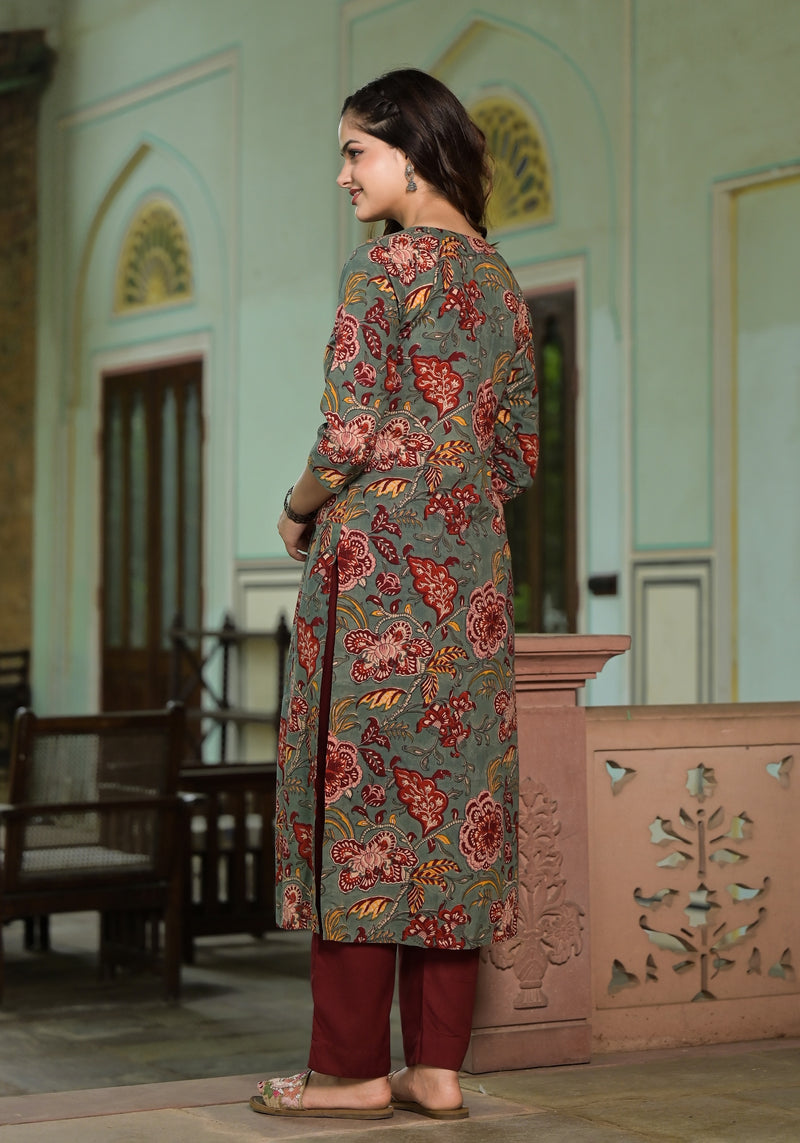Inaya Green Hand Block Print Cotton Kurta