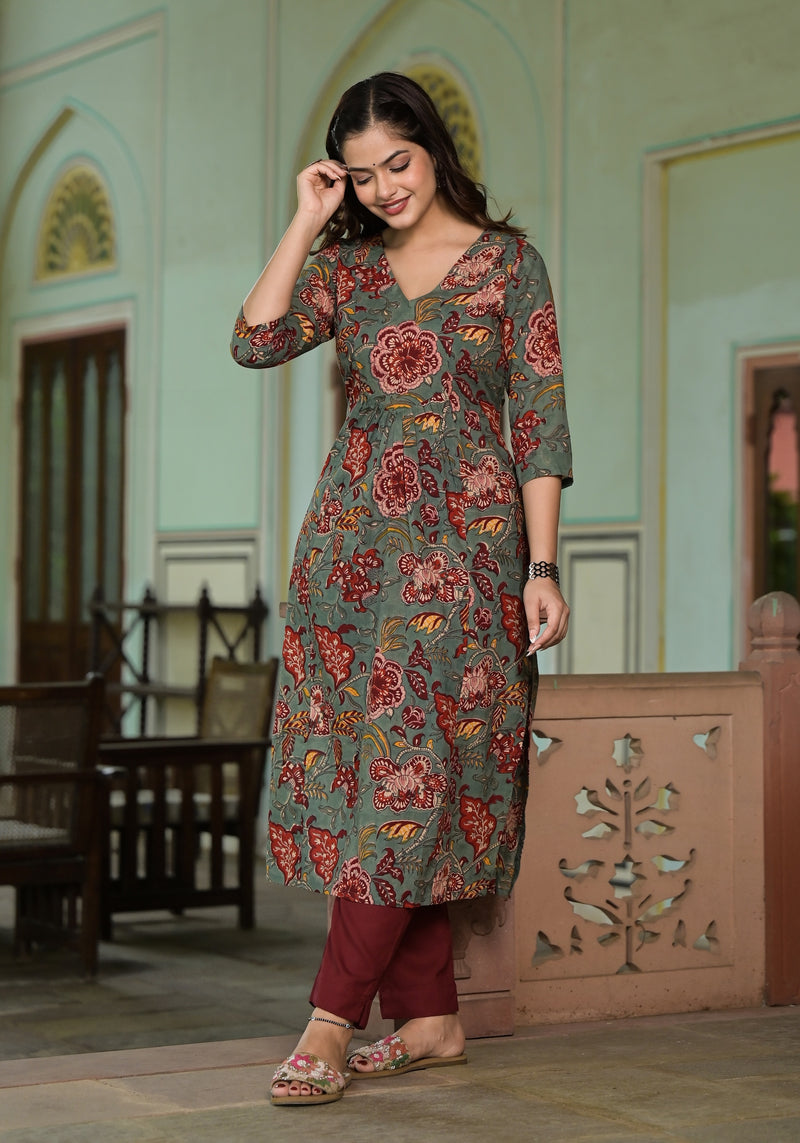 Frock Style Hand Block Print Kurti Suit – Kaapod