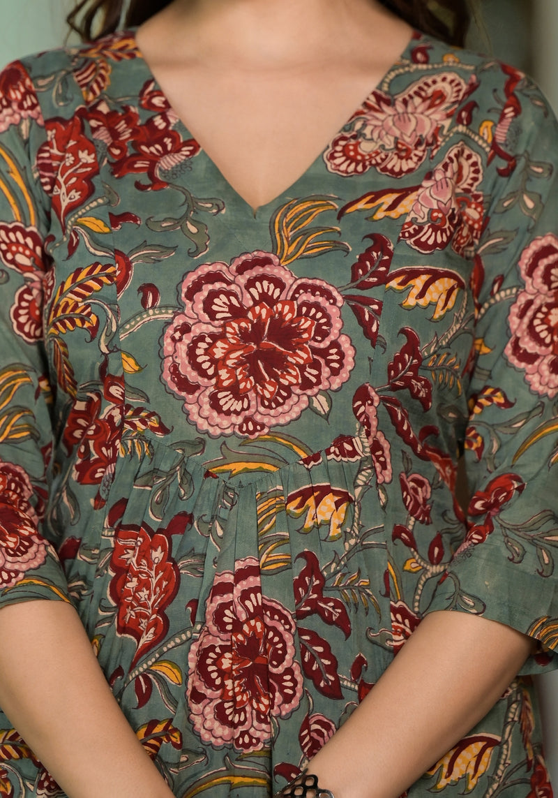Inaya Green Hand Block Print Cotton Kurta
