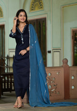 Lavanya Navy Blue Cotton Straight Handwork Suit Set