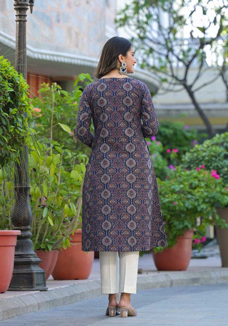 Mahika Ajrakh Handblock Printed A-Line Kurta