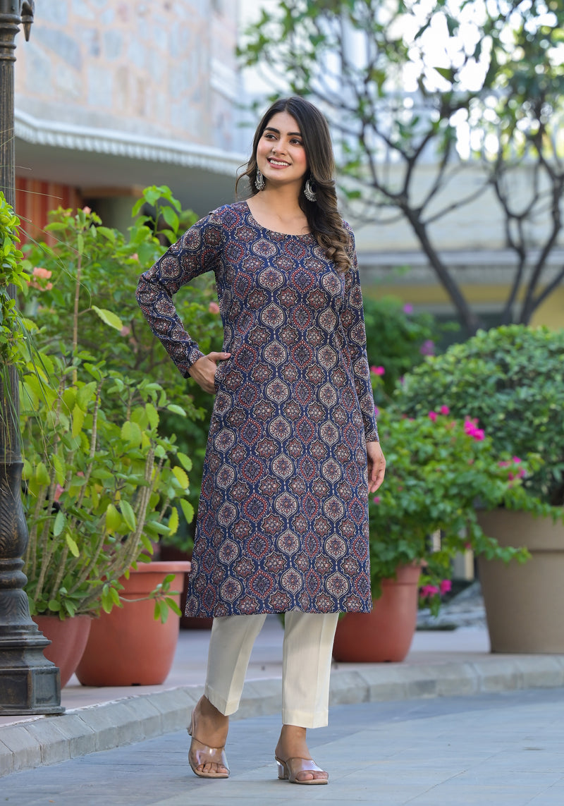 Mahika Ajrakh Handblock Printed A-Line Kurta