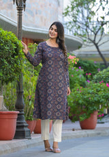 Mahika Ajrakh Handblock Printed A-Line Kurta