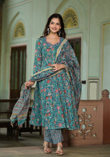 Anisa Block Printed Cotton Kalidaar Handwork Suit Set