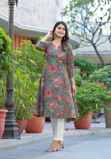 Neerja Floral Handblock Printed A-Line Kurta