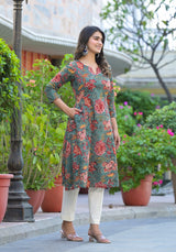 Neerja Floral Handblock Printed A-Line Kurta