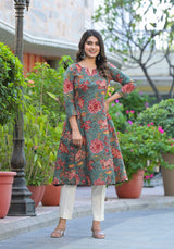 Neerja Floral Handblock Printed A-Line Kurta