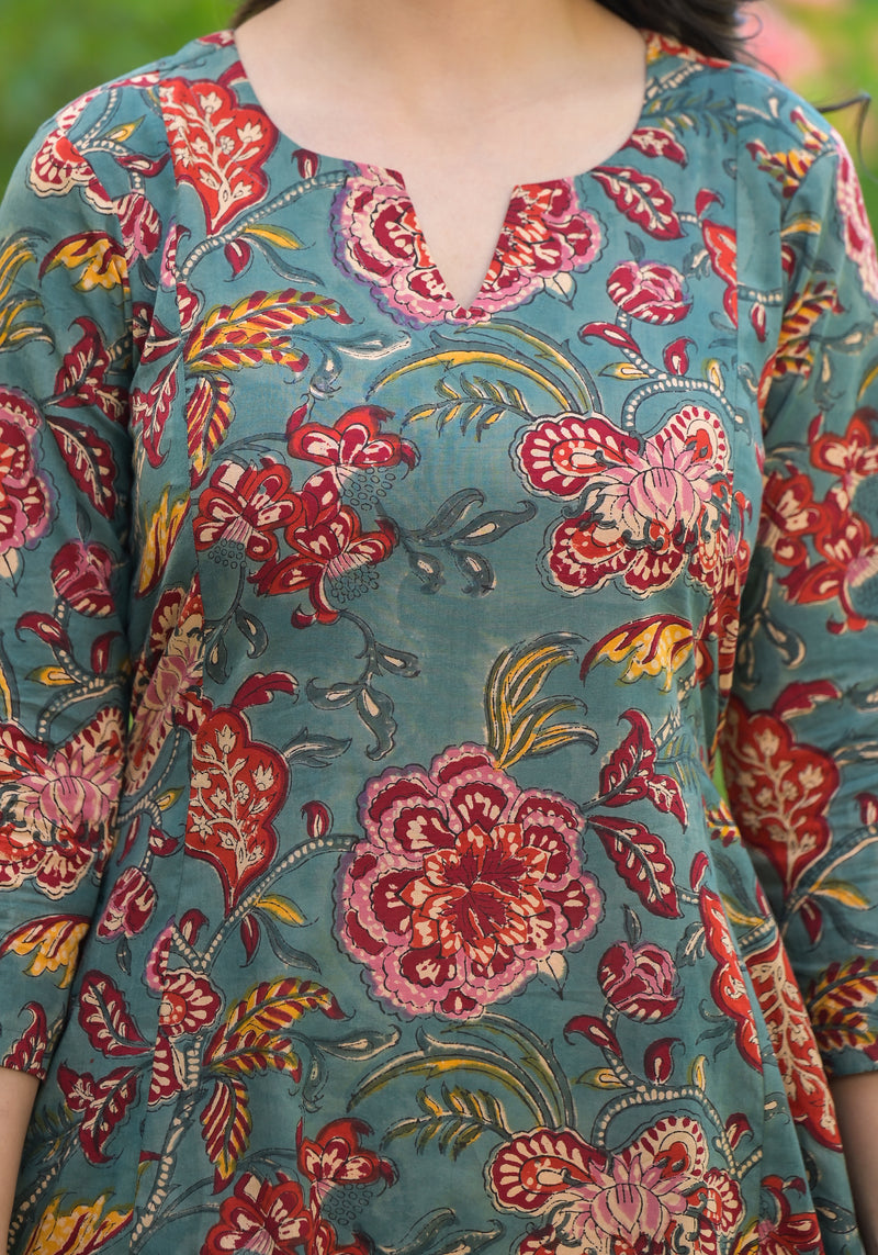 Neerja Floral Handblock Printed A-Line Kurta