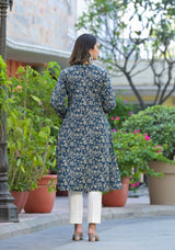 Yashi Leafy Handblock Printed A-Line Kurta