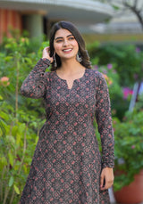 Kalindi Ajrakh Handblock Printed A-Line Kurta