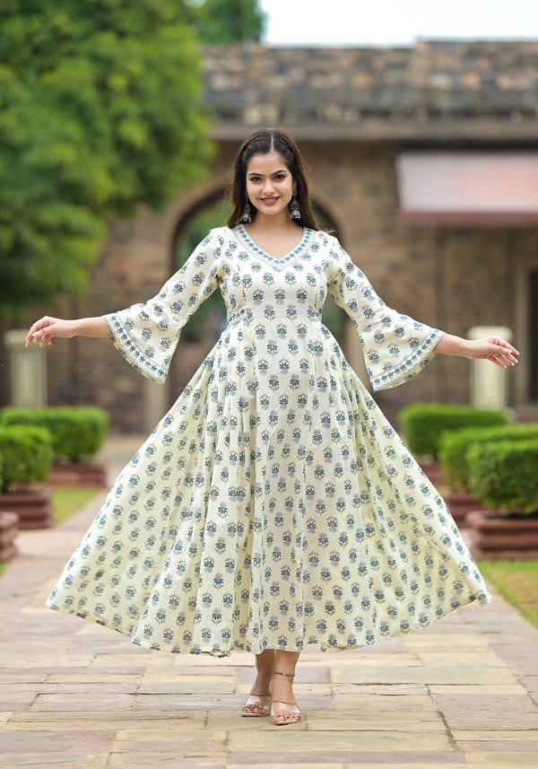 chinon Printed Ladies Party Wear Long Gowns, Blue at Rs 499 in Surat