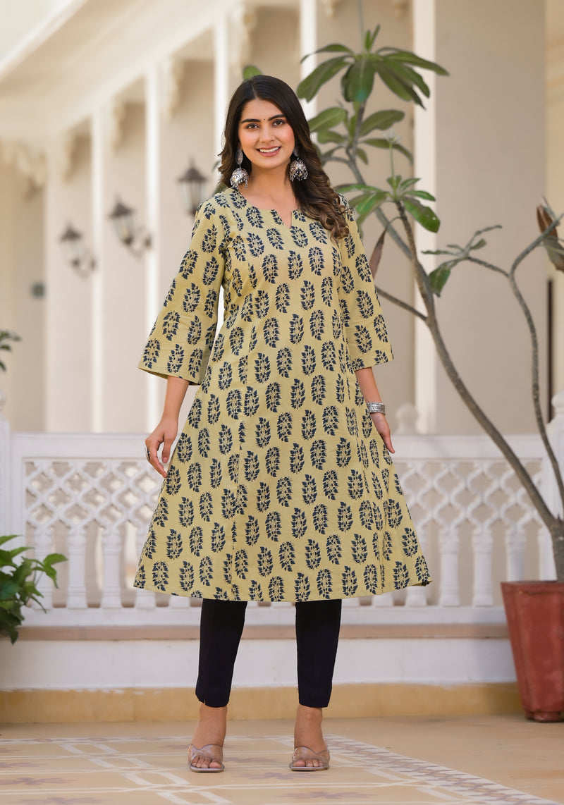 Sofia Handblock Printed A-Line Kurta