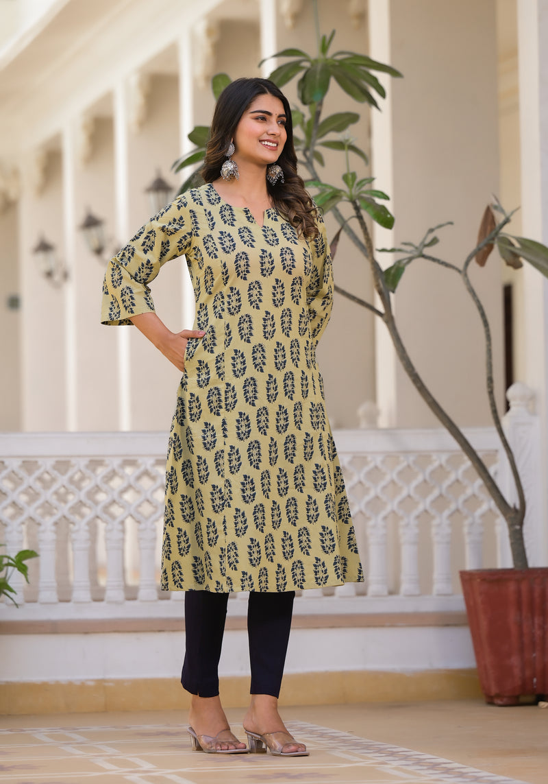 Sofia Handblock Printed A-Line Kurta