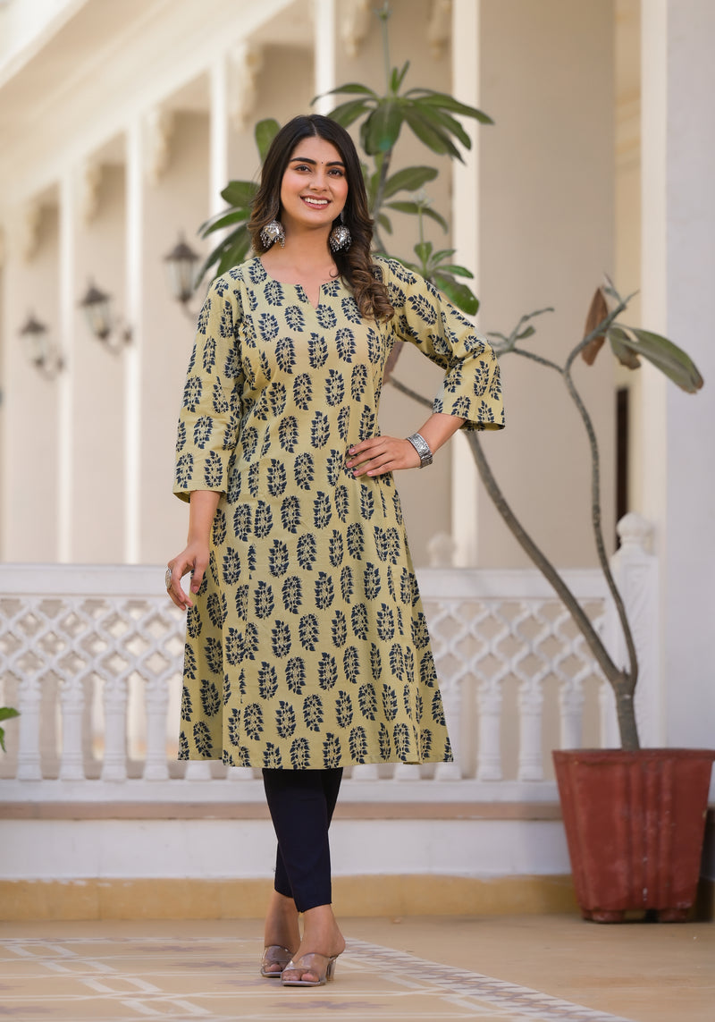 Sofia Handblock Printed A-Line Kurta