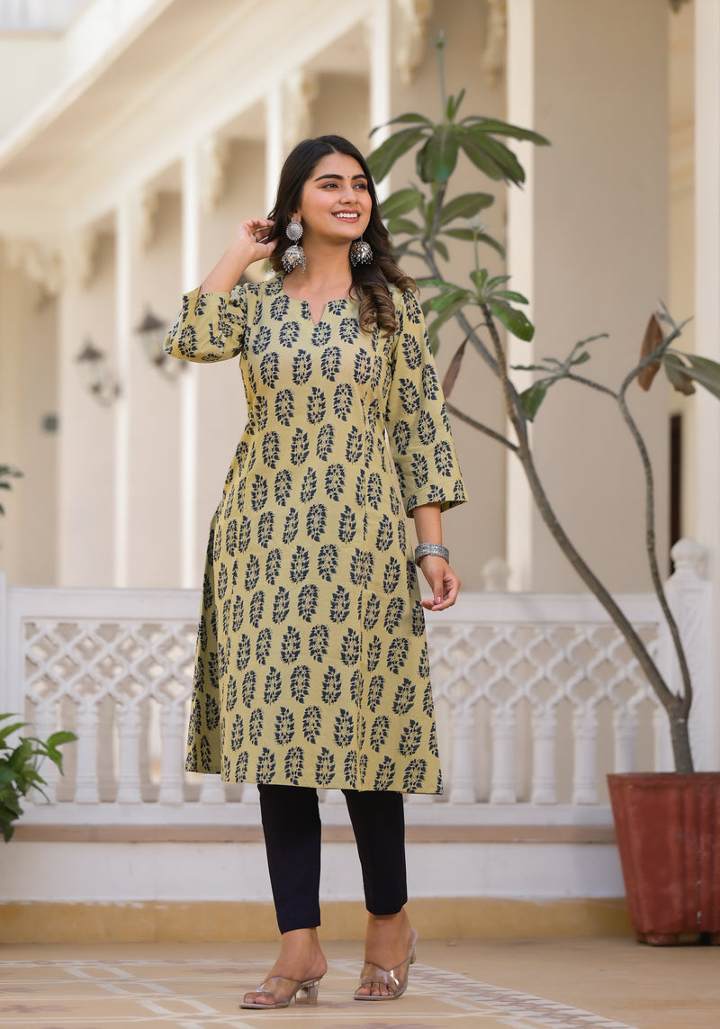 Sofia Handblock Printed A-Line Kurta